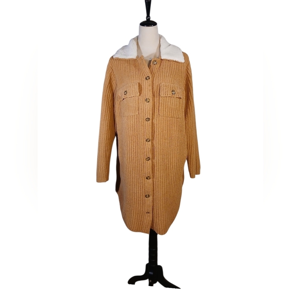 Sweater Jacket Tan Button Up XL